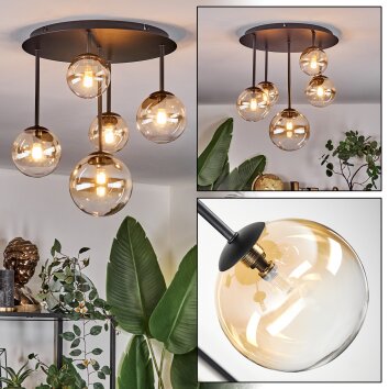 Chehalis ceiling light, globe light 42.5 cm Amber, clear, 5-light sources