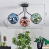 Ripoll ceiling light, globe light blue, green, coppery, 3-light sources