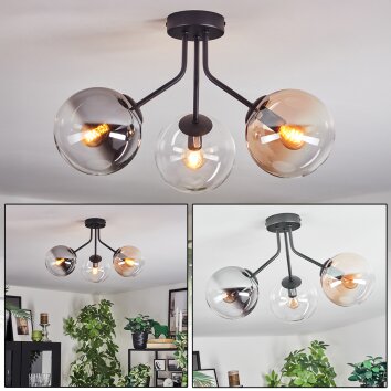 Gastor ceiling light, globe light 42 cm Amber, clear, Smoke-coloured, 3-light sources