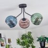 Koyoto ceiling light, globe light blue, green, coppery, 3-light sources