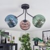 Koyoto ceiling light, globe light blue, green, coppery, 3-light sources