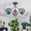 Koyoto ceiling light, globe light blue, green, coppery, 3-light sources
