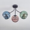 Koyoto ceiling light, globe light blue, green, coppery, 3-light sources