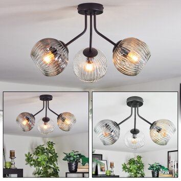 Ripoll ceiling light, globe light Amber, clear, Smoke-coloured, 3-light sources