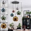 Ripoll hanging light, globe light, Cluster pendant lamp blue, chrome, gold, green, coppery, Smoke-coloured, 5-light sources