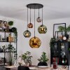 Ripoll hanging light, globe light, Cluster pendant lamp blue, chrome, gold, green, coppery, Smoke-coloured, 5-light sources