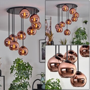 Koyoto ceiling light, globe light coppery, 9-light sources