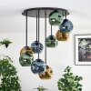 Ripoll ceiling light, globe light blue, gold, green, 9-light sources