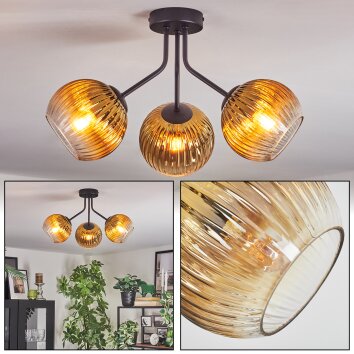 Koyoto ceiling light, globe light gold, clear, 3-light sources