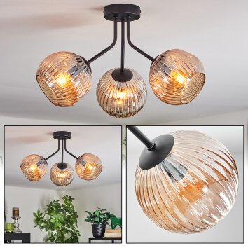Ripoll ceiling light, globe light Amber, 3-light sources