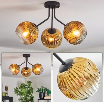 Ripoll ceiling light, globe light gold, clear, 3-light sources