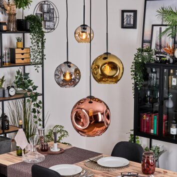 Ripoll hanging light, globe light, Cluster pendant lamp Amber, chrome, gold, coppery, Smoke-coloured, 4-light sources