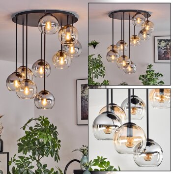 Koyoto ceiling light, globe light Amber, clear, Smoke-coloured, 9-light sources