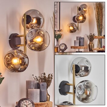 Ripoll globe light, wall light gold, black, 3-light sources