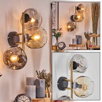 Ripoll globe light, wall light gold, black, 3-light sources