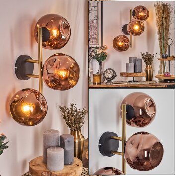 Ripoll globe light, wall light gold, black, 3-light sources