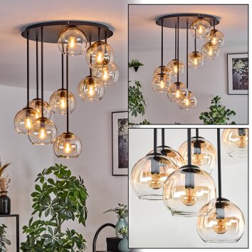 Koyoto ceiling light, globe light 57 cm Amber, clear, 9-light sources