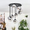 Gastor ceiling light, globe light 57 cm chrome, clear, Smoke-coloured, 9-light sources