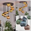 Koyoto ceiling light, globe light 57 cm blue, green, coppery, 9-light sources