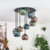 Koyoto ceiling light, globe light 57 cm blue, green, coppery, 9-light sources