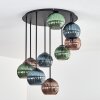 Koyoto ceiling light, globe light 57 cm blue, green, coppery, 9-light sources