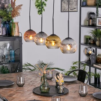 Ripoll hanging light, globe light, pendant light gold, clear, coppery, Smoke-coloured, 4-light sources