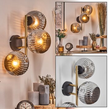 Ripoll globe light, wall light gold, black, 3-light sources