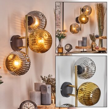 Ripoll globe light, wall light gold, black, 3-light sources