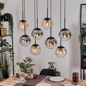Gastor hanging light, globe light, pendant light Amber, clear, Smoke-coloured, 8-light sources