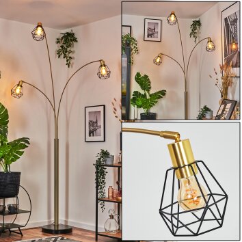 Yaak floor lamp brass, black, 3-light sources