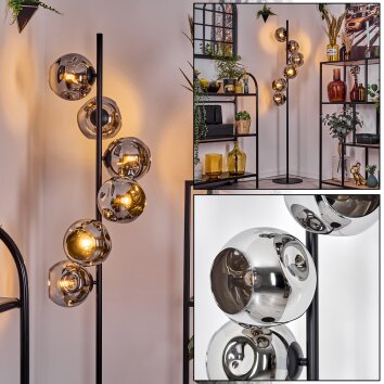 Ripoll floor lamp chrome, Smoke-coloured, 6-light sources