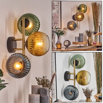 Koyoto globe light, wall light gold, black, 3-light sources