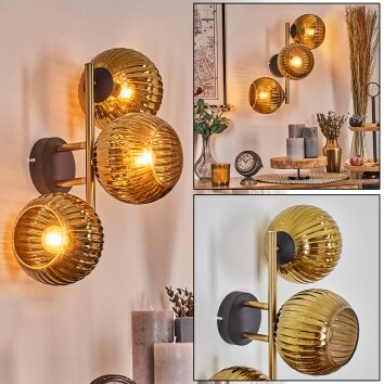 Koyoto globe light, wall light gold, black, 3-light sources