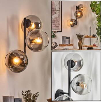 Koyoto globe light, wall light clear, Smoke-coloured, 3-light sources