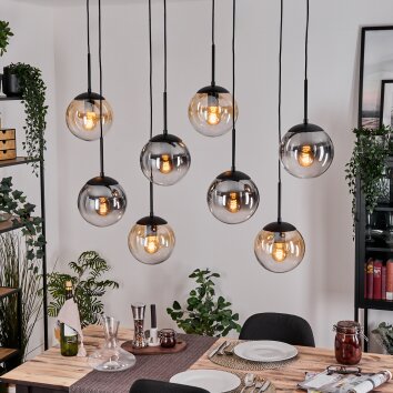 Gastor hanging light, globe light, pendant light Amber, clear, Smoke-coloured, 8-light sources