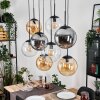 Gastor hanging light, globe light, pendant light Amber, clear, Smoke-coloured, 8-light sources
