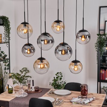 Gastor hanging light, globe light, pendant light Amber, clear, Smoke-coloured, 8-light sources