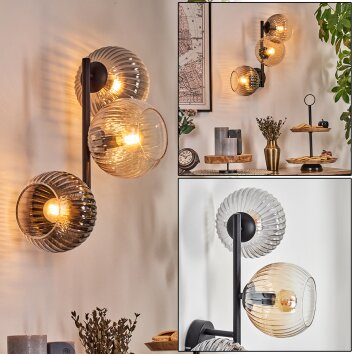 Koyoto globe light, wall light Amber, clear, Smoke-coloured, 3-light sources