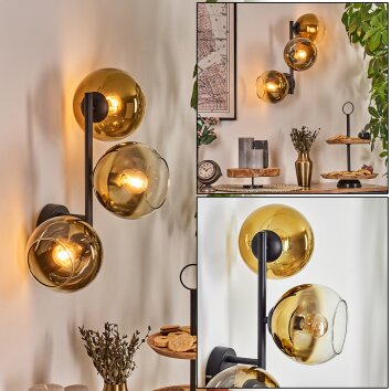 Koyoto globe light, wall light gold, clear, 3-light sources