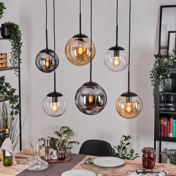 Gastor hanging light, globe light, pendant light Amber, clear, Smoke-coloured, 6-light sources