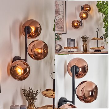 Koyoto globe light, wall light coppery, 3-light sources