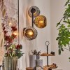 Ripoll globe light, wall light chrome, gold, Smoke-coloured, 3-light sources