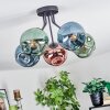 Ripoll ceiling light, globe light blue, green, coppery, 5-light sources
