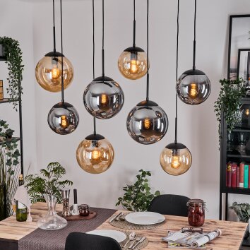 Gastor hanging light, globe light, pendant light Amber, Smoke-coloured, 8-light sources