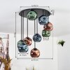 Ripoll ceiling light, globe light blue, green, coppery, 9-light sources