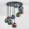 Ripoll ceiling light, globe light blue, green, coppery, 9-light sources