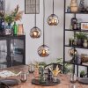 Ripoll hanging light, globe light, Cluster pendant lamp chrome, Smoke-coloured, 3-light sources