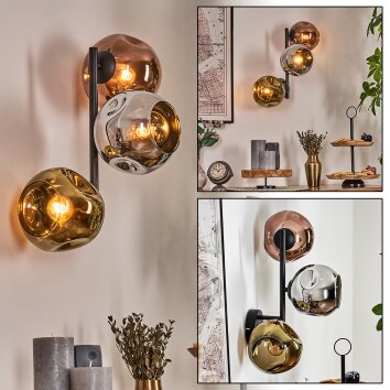 Ripoll globe light, wall light chrome, gold, coppery, Smoke-coloured, 3-light sources