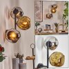 Ripoll globe light, wall light chrome, gold, Smoke-coloured, 3-light sources