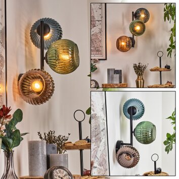 Koyoto globe light, wall light blue, green, coppery, 3-light sources